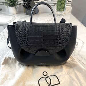 Polène Numero Un (Number one Large). Trio Blue Crocodile with gold hardware.